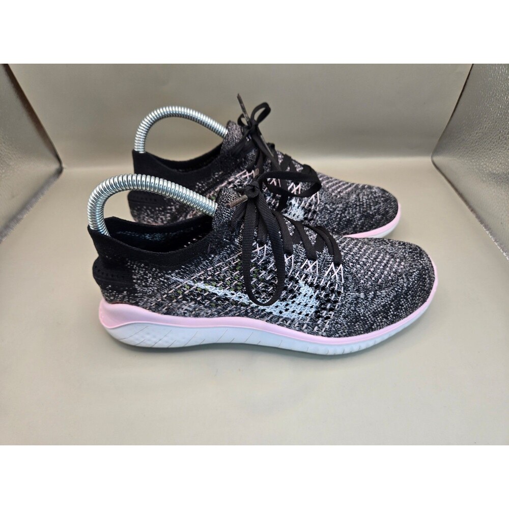 Nike Free RN Flyknit 2018 Shoes Women's 7 Black Pink Running Athletic Sneakers